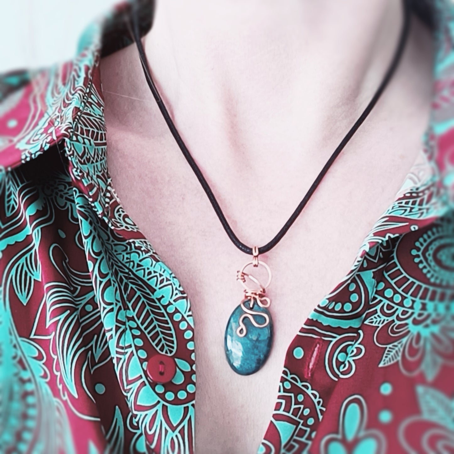 CÉLESTE Pendentif tressé - Apatite bleue