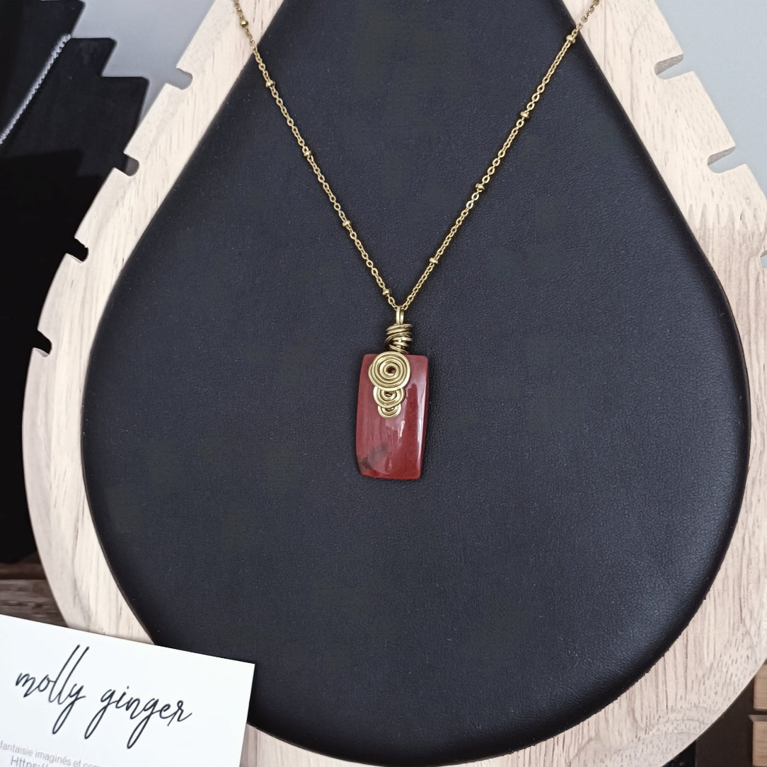 Pendentif wirewrapping laiton brut et jaspe