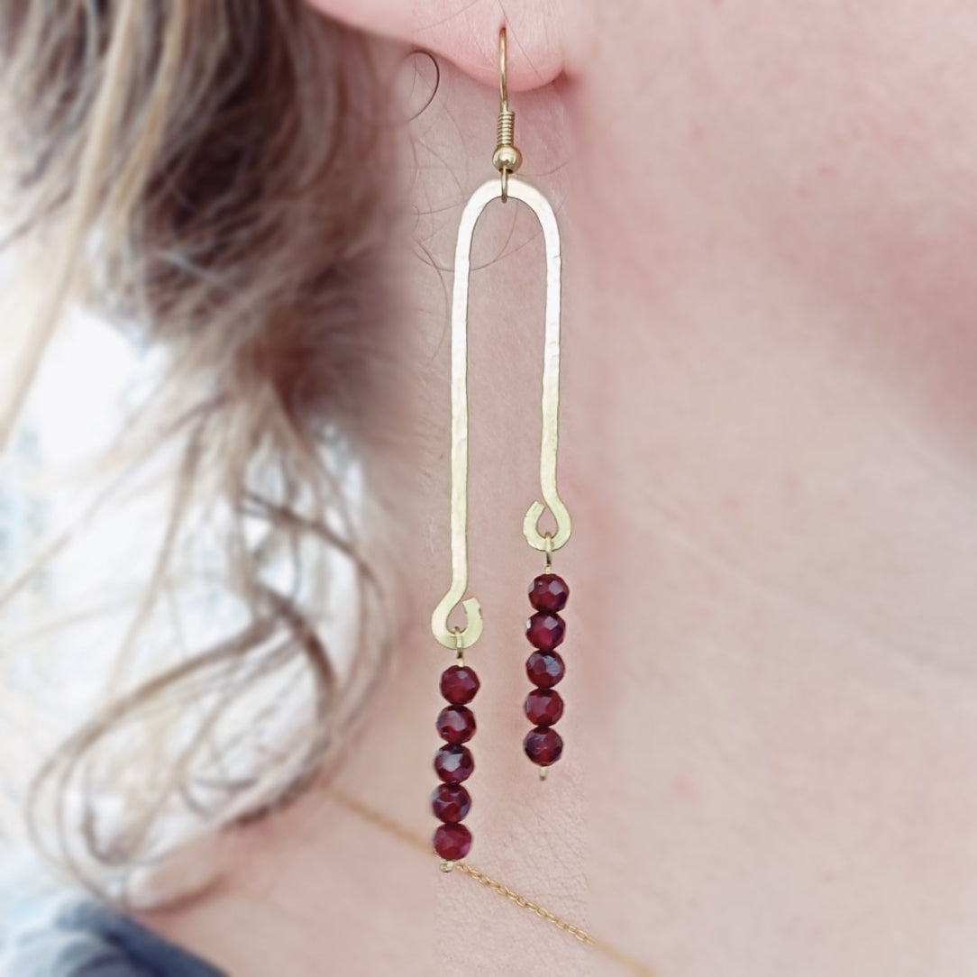 Boucles d'oreilles réalisées à la main et pierre de grenat