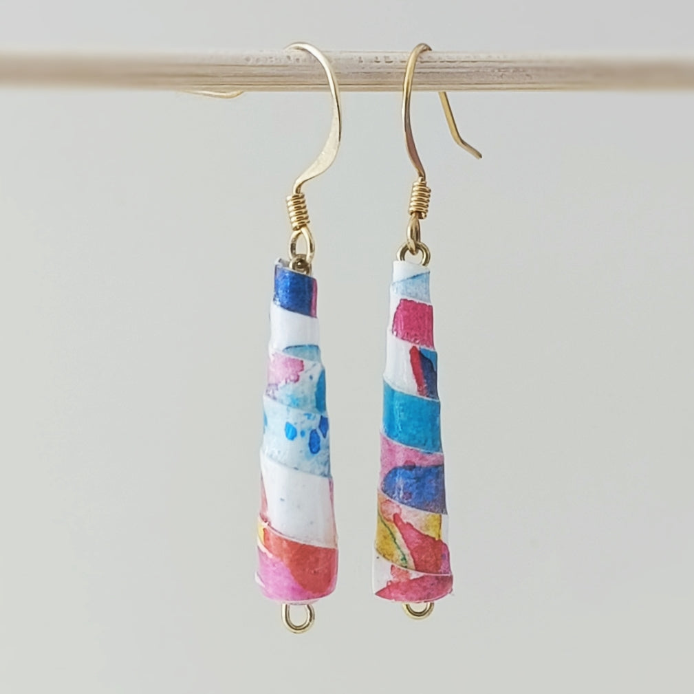 Boucles d'oreilles papier rose multi