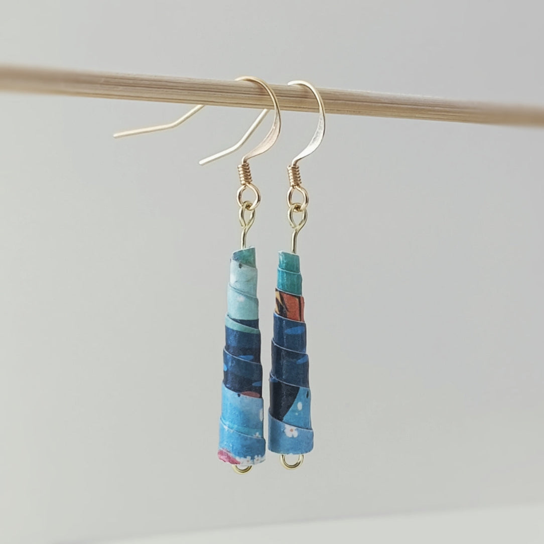 Boucles d'oreilles papier bleues et rose