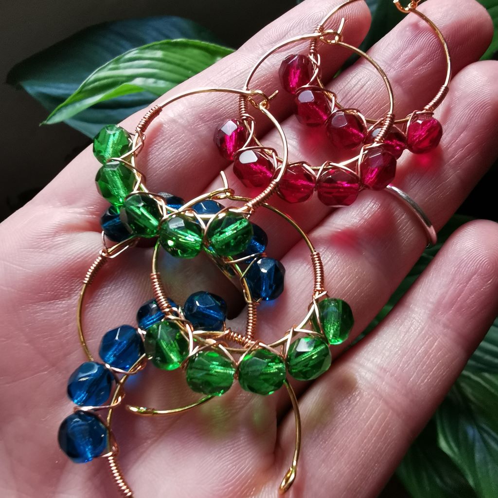 Boucles d'oreilles wirewrapping trois couleurs
