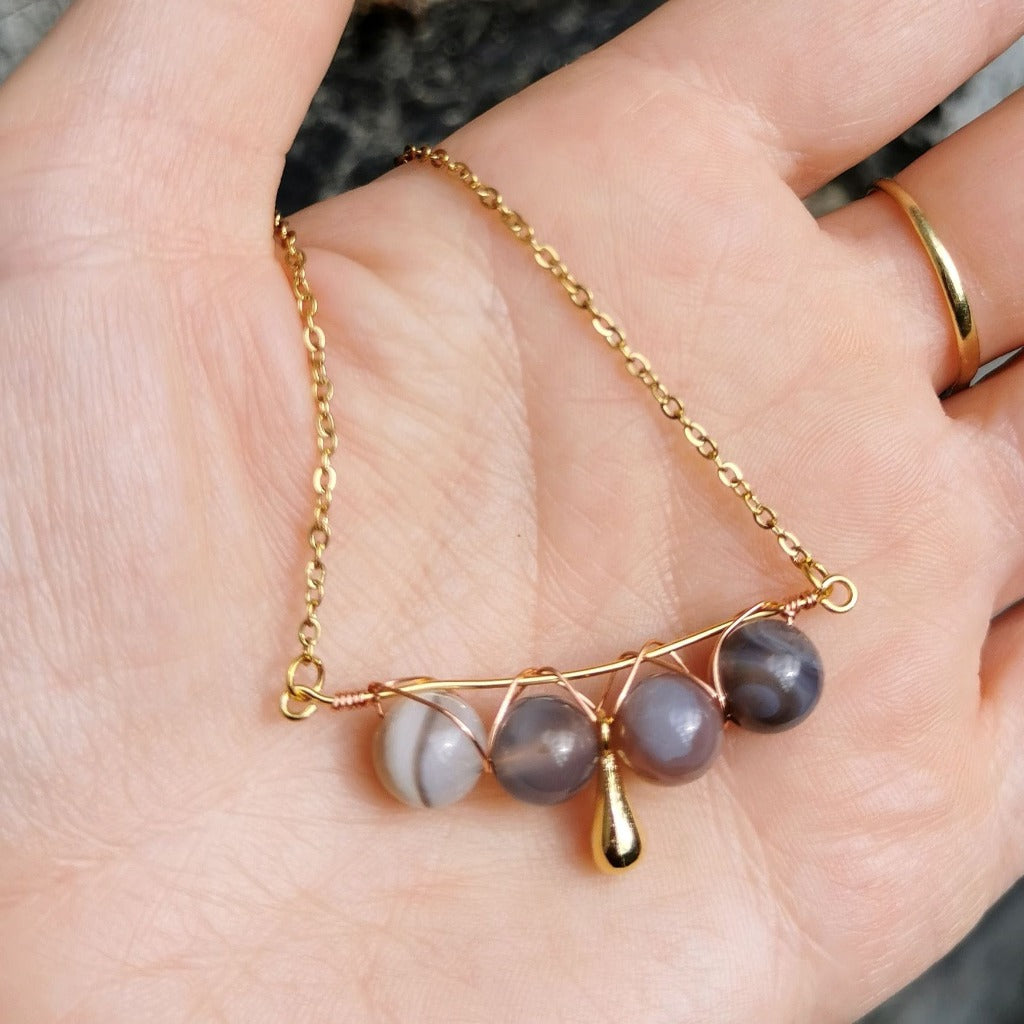 Agates tressées par wirewrapping collier