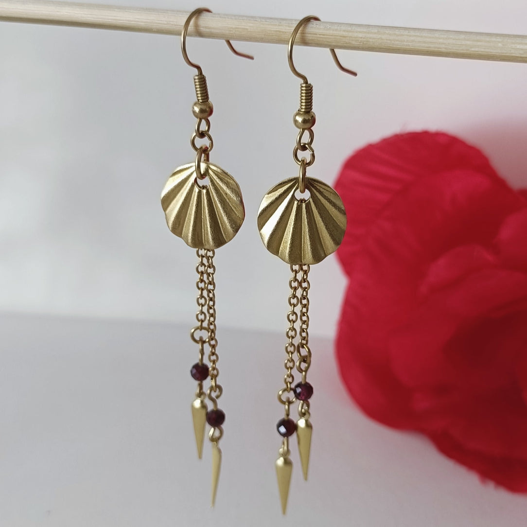 Boucles d'oreilles pendentif rond et plissé laiton brut