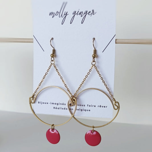 Boucles d'oreilles grandes et légères en laiton brut et époxy rose