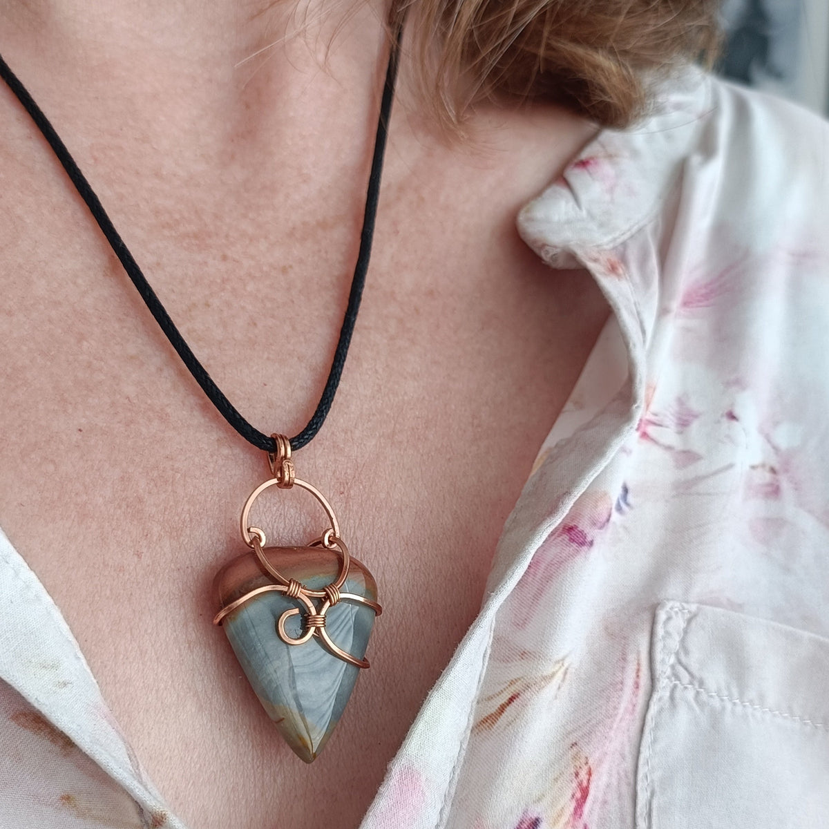 ARIA pendentif tressé - Jaspe Polychrome