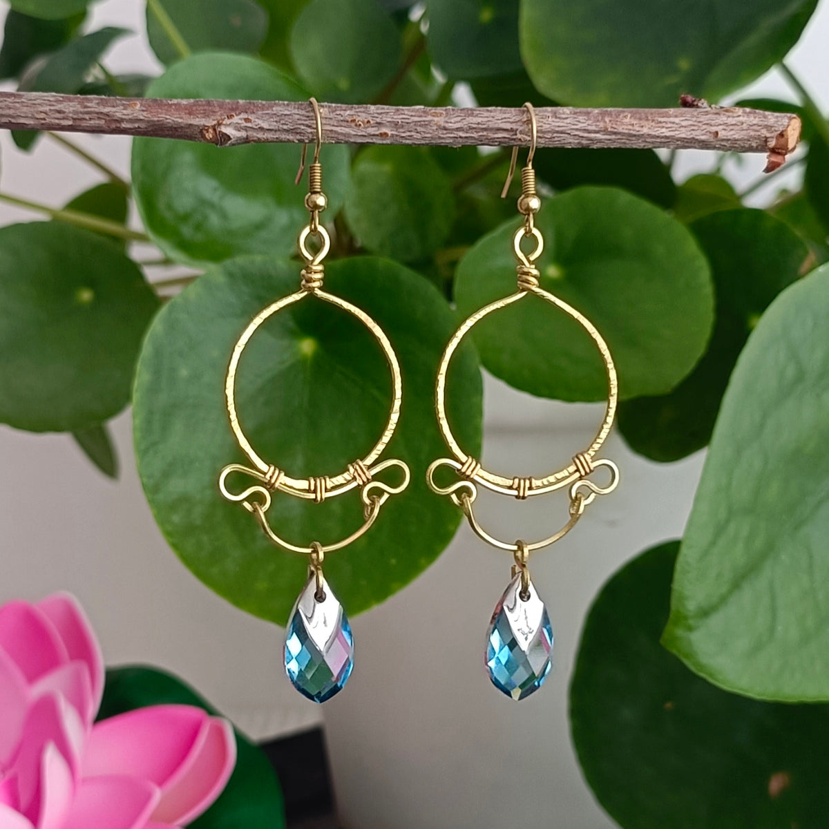 ORLANDO Boucles d'oreilles - Laiton brut et Cristal