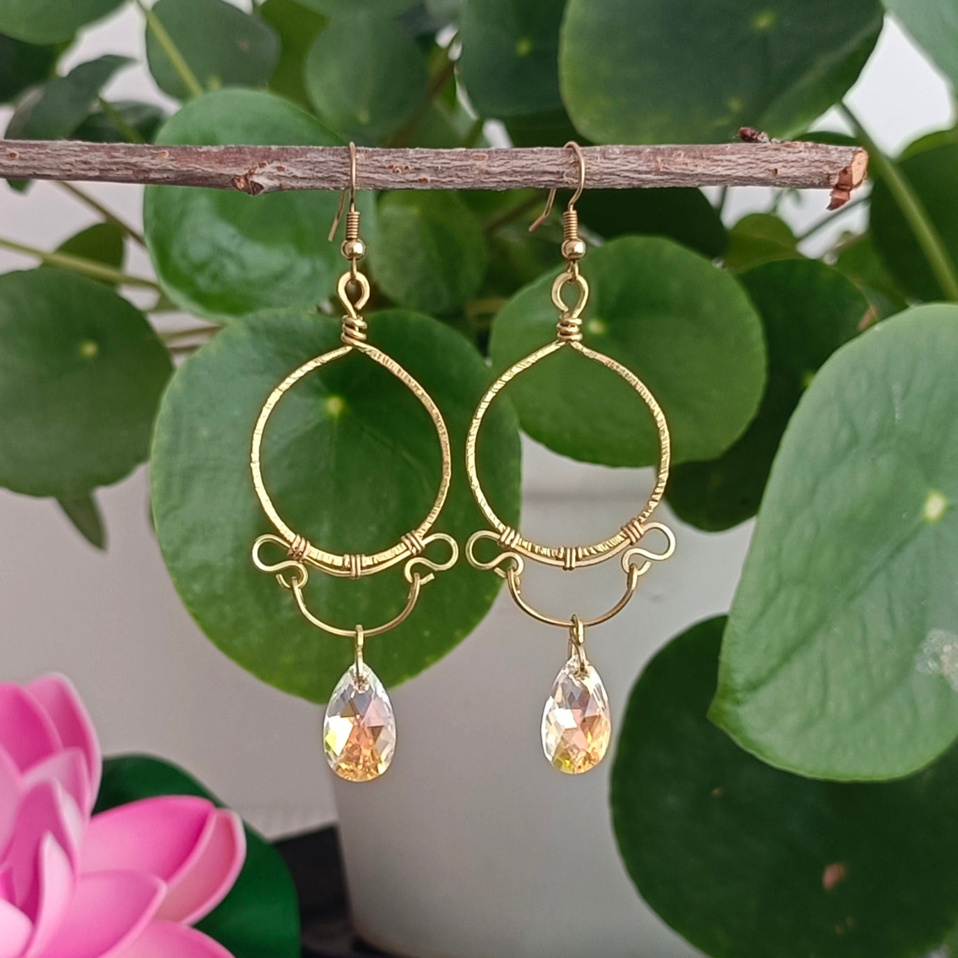 ORLANDO Boucles d'oreilles - Laiton brut et Cristal