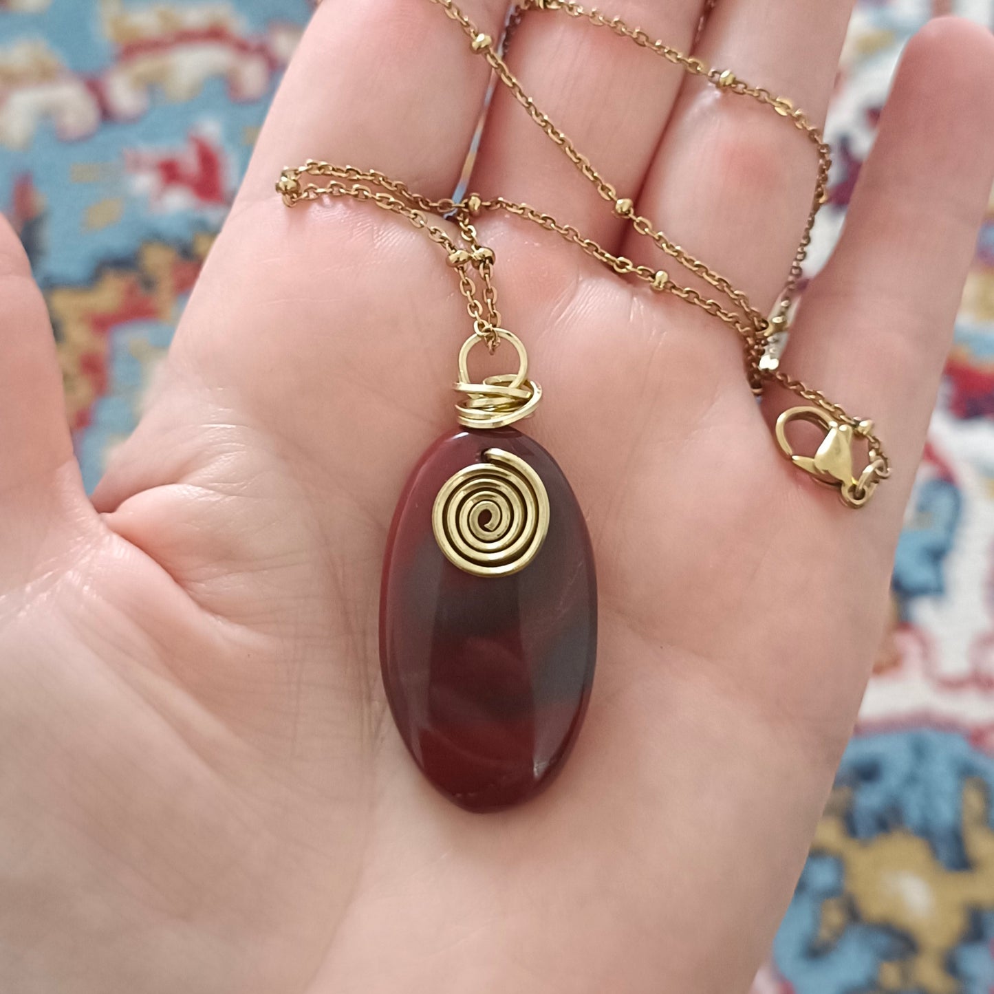 JEANNE - pendentif tressé - Jaspe Mokaite