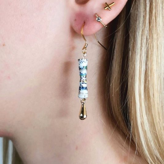 Perles en papier recyclé, boucles d'oreilles Molly Ginger dorées à l'or fin